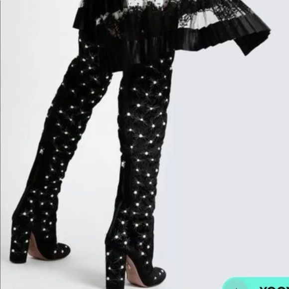 Aquazzura Cosmic Pearl 120 over the knee velvet boots - Picture 2 of 8